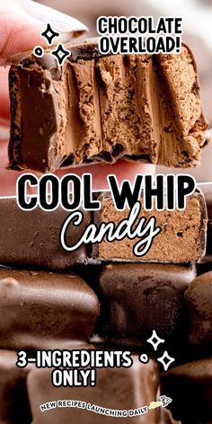 someone is holding some kind of chocolate bar with the words cool whip candy on it