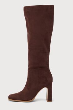 Strut into any room with effortless style with the Lulus Ceceliaa Dark Brown Suede Square Toe Knee-High Boots! Soft faux suede shapes these must-have boots that start with a squared-toe upper that rises to 16"" knee-high shaft with a 15"" circumference and an 18"" zipper at the instep. A sculpted block heel completes the effortlessly chic design! 3. 75" sculpted block heel. Lightly cushioned insole. Felted rubber sole has nonskid markings. All Man Made Materials. Imported. Lulus | Ceceliaa Dark Brown Suede Knee-high Boots With Pointed Toe, Fall Suede Mid-calf Boots Medium Width, Fall Suede Knee-high Boots With Pointed Toe, Wide Calf Suede Knee-high Boots, Suede Knee-high Boots With Pointed Toe For Fall, Suede Knee-high Boots With Stacked Heel And Pointed Toe, Knee-high Suede Boots With Stacked Heel, Fall Suede Knee-high Boots With High Heel, High Heel Wide Calf Suede Mid-calf Boots