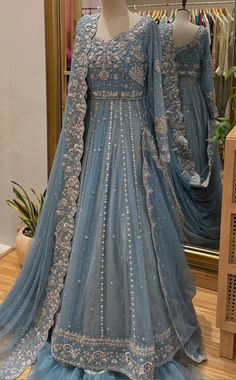 Light Blue Nikkah Dress, Trending Summer Nails, Long Frock Designs, Pakistani Wedding Outfits, Wedding Mehndi