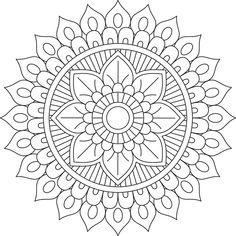 a black and white image of a flower with leaves in the center, on a white background