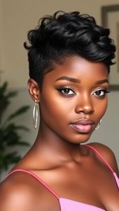 30+ Edgy Pixie Haircuts for Black Women to Try Right Now Curled Pixie, Curled Bangs, Curly Mohawk, Choppy Pixie Cut, Short Curly Pixie, Short Layered Bob Hairstyles, Edgy Pixie Haircuts, Haircuts For Black Women