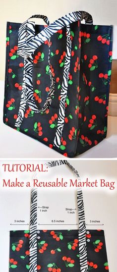 a zebra print shopping bag with red berries on it