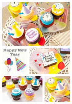 happy new year cupcakes and birthday cake collage