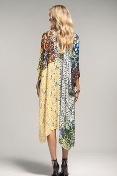 The colors on this kimono are just goregous! This will work with so much in your wardrobe! - 100% Viscose - 37.5"x39" - One size fits all Spring Bohemian Kaftan With Abstract Print, Flowy Multicolor Tunic Cover-up, Multicolor Fall Festival Kimono, Oversized Spring Tunic Cover-up, Flowy Long Sleeve Spring Kimono, Fall Festival Multicolor Kimono, Spring Open Front Silk Dress, Bohemian Long Kimono With Vibrant Print, Long Bohemian Kimono With Vibrant Print