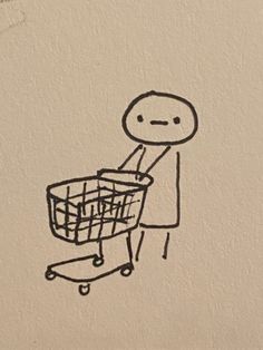 a drawing of a person pushing a shopping cart