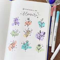 Cute Designs For Note Books, Aesthetic Doodles For Notes, Flowers In Notebooks, Scrapbooking Doodles Ideas, Doodle Art Drawing Flower, Aesthetic Flowers Doodle, Flower Aesthetic Doodle, Greatfulness Journal, Cute Doodle Art Flower