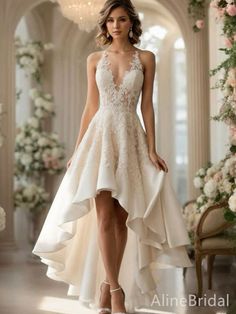 Wedding Dresses Short In The Front Long In The Back, Boho Bridal Dress Short, Wedding Dresses For Short Brides Petite, After Wedding Dress Receptions, Wedding Reception Dress For Bride Short, Aussie Wedding, Wedding Dress For Short Women, Fancy Summer Dress, Short Wedding Dress Beach