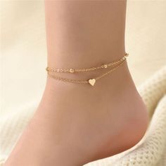 Layered Anklet, Sterling silver, 14K gold anklet, Double chain Ankle Bracelet, Dainty Anklet, Adjustable, daily wear anklet, Heart anklet by TheLifeStyleComp on Etsy Heart Ankle Bracelet, Silver Anklets Designs, Cute Anklets, Anklet Chain, Face Model, Foot Bracelet, Anklet Designs, Heart Anklet, Ankle Jewelry