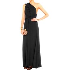 Tart Collections Infinity Stretch Modal Jersey Maxi Dress In Black Is More Than 50 Dresses In One! Constructed With Extra Long Top Panels, That Can Be Configured Into So Many Different Dresses By How You Twist Or Tuck The Fabric, Is Pretty Genius! A Perfect Dress To Have In Your Closet If You Get Invited To A Lot Of Weddings. Stretch Model Jersey, Convertible, Shoulder Straps, Waist Ties, Mid-Weight Stretchy Modal Jersey Fabric. Cinched Waist That Can Be Lowered, Or Heightened To Create A New Dr Black One-shoulder Maxi Dress For Dinner, 50 Dresses, Jersey Maxi Dress, Maxi Gown, Maxi Jersey Dress, Bridal Stores, Different Dresses, Maxi Gowns, Carrie Bradshaw