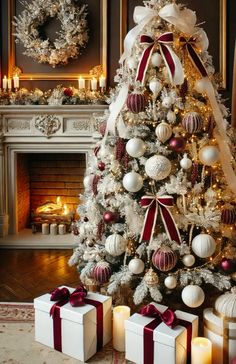 a decorated christmas tree with presents under it