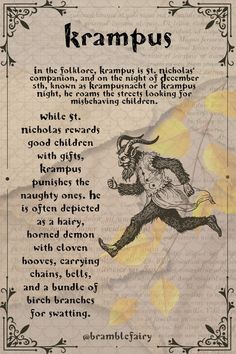 a page from the book krampus with an image of a demon running through it