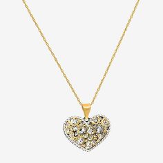 Included: 1 Necklace(s)Features: Quick ShipJewelry Closure: Spring Ring ClaspLink Construction: SolidShape: HeartMetal Color: Two ToneChain Length: 18 InchChain Width: .8 MillimetersPendant Length: 18mmPendant Width: 18mmChain Construction: RopeCare: Wipe CleanMetal: 14k GoldNecklace Type: Pendant NecklacesPendant & Charms Type: PendantsCountry of Origin: Imported Yellow Gold Diamond-cut Heart Pendant Necklace, Gold Heart Necklace With 17 Jewels, Gold Heart Necklace With Diamond Cut For Formal Occasions, Fine Jewelry Gold Heart Necklace With Diamond Cut, Gold Heart Jewelry With Diamond Accents, Gold Fine Jewelry Heart Necklace With Diamond Cut, Gold Diamond Cut Heart Necklace For Formal Occasions, 14k Gold Heart Pendant Necklace With 17 Jewels, Diamond Cut Heart Pendant Necklace