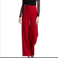 Cinq A Sept High Waisted Trousers. Nwt! Red Fitted Wide Leg Office Pants, Red Fitted Wide Leg Pants For Office, Elegant Wide Leg Pants With Belt, Elegant Full Length Belted Wide Leg Pants, Red Wide-leg Pants For Office, High Waist Belted Pants For Party, Red Wide Leg Pants For Fall Party, Red Wide-leg Evening Pants, Red Wide-leg Pants For Evening