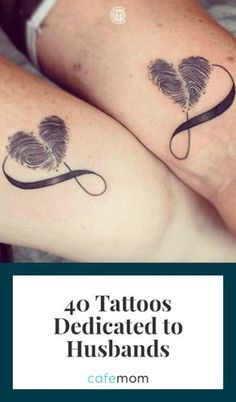 two people with tattoos on their legs and the words, 40 tattoos dedicated to husbands