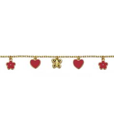 Your little one will love this super sweet 14k gold plated enameled charm bracelet. Click on this JEWELRY & WATCHES GUIDE to learn about fit, styles, materials and more! Your little one will love this super sweet 14k gold plated enameled charm bracelet. Click on this JEWELRY & WATCHES GUIDE to learn about fit, styles, materials and more! FEATURES Length: 4.75 in. with 0.75-in. extender Clasp: lobster-claw Metal: brass Plating: 14k gold Finish: polished Packaging: velvety pouch Size: 4.5". Color: Red. Gender: female. Age Group: adult. Red Dangle Charm Bracelet For Gift, Red Dangle Charm Bracelet As Gift, Gold Charm Bracelet With Heart Charm For Birthday, Personalized Red Charm Bracelet For Valentine's Day, Red Charms Jewelry For Birthday, Gold-plated Charm Bracelet For Valentine's Day, Yellow Gold Dangle Charm Bracelet Gift, Gold Bracelet With Dangling Charms As Gift, Valentine's Day Gift Charm Bracelet With Dangling Charms