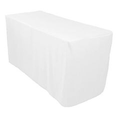 a white table cloth is on top of a long rectangular tablecloth, with the cover pulled down