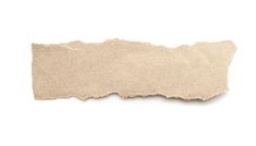 an old torn piece of brown paper on a white background with clipping for text