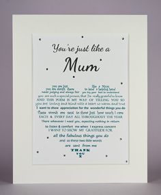 a card with the words you're just like a mum on it