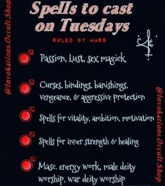 Spells For Tuesday, Wednesday Spells, Tuesday Spells, Monday Spells, Tuesday Magic, Truth Spell, Spiritual Tips