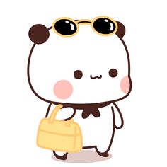 a cartoon panda bear with sunglasses holding a purse