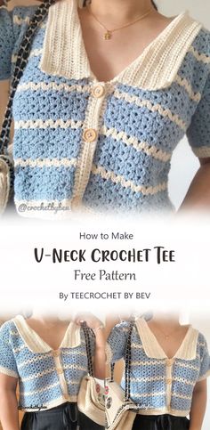 a crochet top with the text, how to make u - neck crochet tee