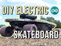 an electric skateboard is shown with the words diy electric