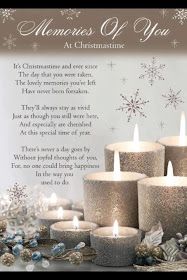 some lit candles sitting on top of a table with snowflakes around it and the words, memories of you at christmastime