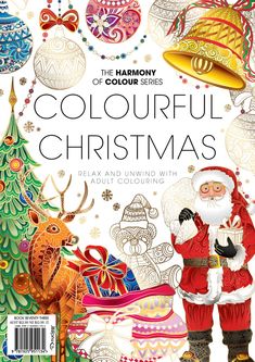 the harmony of color - in christmas coloring book with santa and reindeers on it