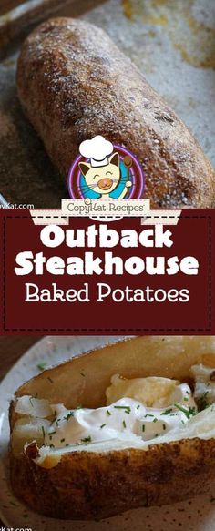 an image of a baked potato with cream cheese on it and the title overlay reads outback steakhouse baked potatoes