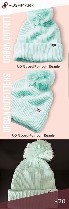 Urban Outfitters UO Ribbed Pompom Green Mint Beanie NWT ❄️☃️❄️ Urban Outfitters Fall, Boho Chic Fall, Chunky Knit Beanie, Wool Cloche Hat, Knit Pom Pom Hat, Pompom Beanie, Blue Beanie, Green Mint