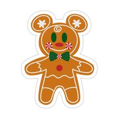 an orange teddy bear sticker with a bow tie on it's head and eyes