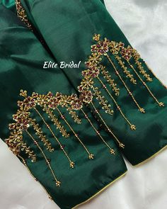 Minimal Aari Work Blouse, Green Colour Maggam Work Blouses, Work For Blouse Designs, Green Aari Work Blouse Design, Green Blouse Embroidery Designs, Green Blouse Designs For Saree Bridal, Green Blouse Maggam Work Designs, Green Silk Blouse Designs, Green Aari Work Blouse