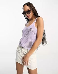 JDY pointelle knitted tank top in lilac | ASOS Spring Pointelle Knit Cami Camisole, Spring Pointelle Knit Cami Top, Summer Pointelle Knit Camisole, Spring Pointelle Knit Camisole, Trendy Purple Tank Top, Trendy Lavender Tops For Beach, Summer Pointelle Knit Camisole Top, Summer Pointelle Knit Scoop Neck Top, Trendy Sleeveless Pointelle Knit Crochet Top