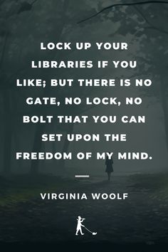 a person walking in the woods on a foggy day with a quote from virginia wool