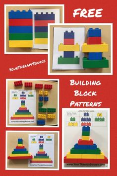 the instructions for building blocks with legos on top and bottom, in three different pictures