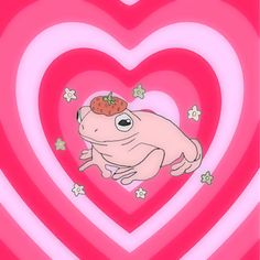 a drawing of a frog with a strawberry on its head in front of a heart