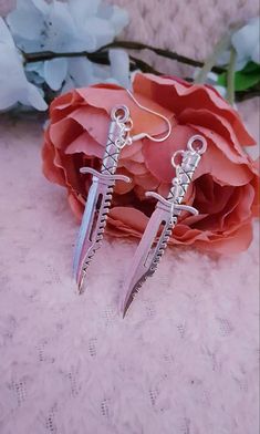 Check out this item in my Etsy shop https://www.etsy.com/uk/listing/866504708/large-dagger-earrings-knife-earrings Knife Earrings, Vampire Style, Sam Trick R Treat, Large Statement Earrings, Trick R Treat, Gothic Style