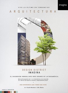 an advertisement for a project in the city with trees, buildings and a rocket on it