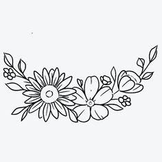 a black and white drawing of flowers