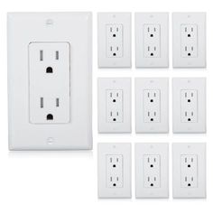 ten white electrical outlets with the words 10 pack