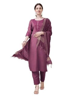 Premium cotton blend fabric for comfort and durability
Intricate embroidery and sequence work for a sophisticated look
Versatile straight-cut kurti with three-quarter sleeves
Coordinating pants for a complete ensemble
Luxurious silk blend dupatta with delicate embellishments
Suitable for festive occasions, weddings, and celebrations Kurti Pant Set With Dupatta, Punjabi Wedding Dress, Traditional Wardrobe, Indo Western Lehenga, Western Lehenga, Purple Work, Velvet Suit Design, Kurti Pant Set, Kurti Cotton