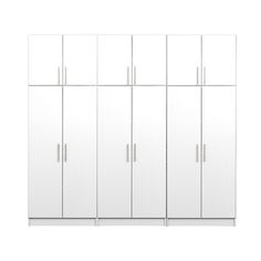 a white closet with four doors and three drawers