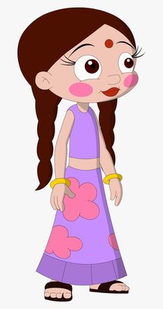 a cartoon girl with long hair wearing a purple dress