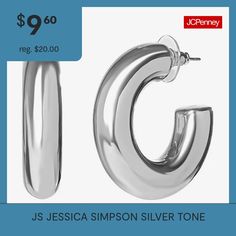 Included: 1 Pair of EarringsEarring Back: PostMetal Color: Silver ToneEarring Length: 39.5mmEarring Width: 39.5mmCare: Wipe CleanEarrings Style: Hoop EarringsMetal: AlloyCountry of Origin: Imported Hoop Earrings Silver, Earrings Hoop, Earrings Color, Silver Hoop Earrings, Earrings Silver, Jessica Simpson, Silver Tone, Hoop Earrings, The Originals