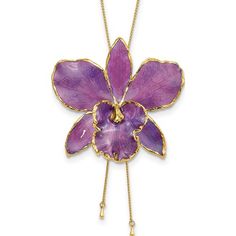 Fashion 24K Gold-Trim Lacquer Dipped Purple Real Cattleya Or Purple Flower Necklace, Orchid Necklace, Cattleya Orchid, Necklace Chain Lengths, Popular Jewelry, Gold Tone Necklace, Purple Flower, Adjustable Necklace, Metal Necklaces