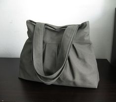 Sale - Grey Canvas Pleats Bag - Double Straps, purse, diaper bag, shoulder bag, tote, everyday bag - Yoko Saito, Hobo Bags, Bag Light, Carry All Bag, Everyday Bag, Nylon Bag, Bag Shoulder, Canvas Bag, Leather Backpack