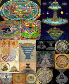 many different pictures are shown together in this collage, including an alien ship and other things