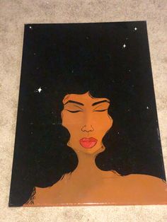 a painting of a woman's face with stars in the sky above her head