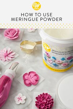 how to use meringue powder on paper flowers and other crafting supplies with text overlay