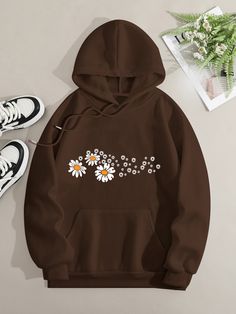 Printed On Front Kangaroo Pocket Hoodie Long Sleeve for Women Pattern Flower Sleeve For Women, Retro Shop, Kangaroo Pocket Hoodie, Pocket Hoodie, Pattern Flower, Long Sleeve Hoodie, Ladies Tops Fashion, Kangaroo Pocket, Flower Patterns